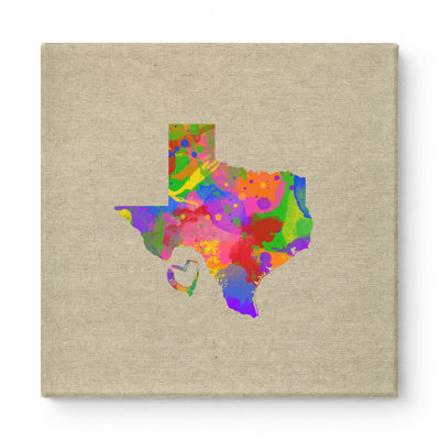Texas State Watercolor Map with Heart — Square Canvas Wall Art