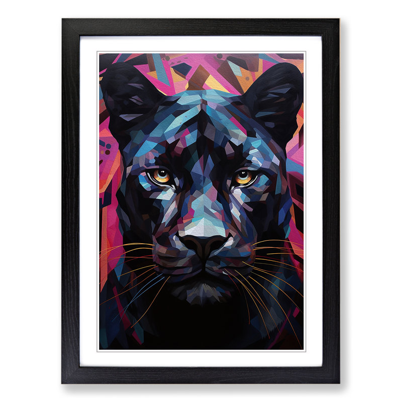 Panther Geometric - Single Picture Frame Print on Wood, Black Framed, 64cm H x 46cm W x 2cm D