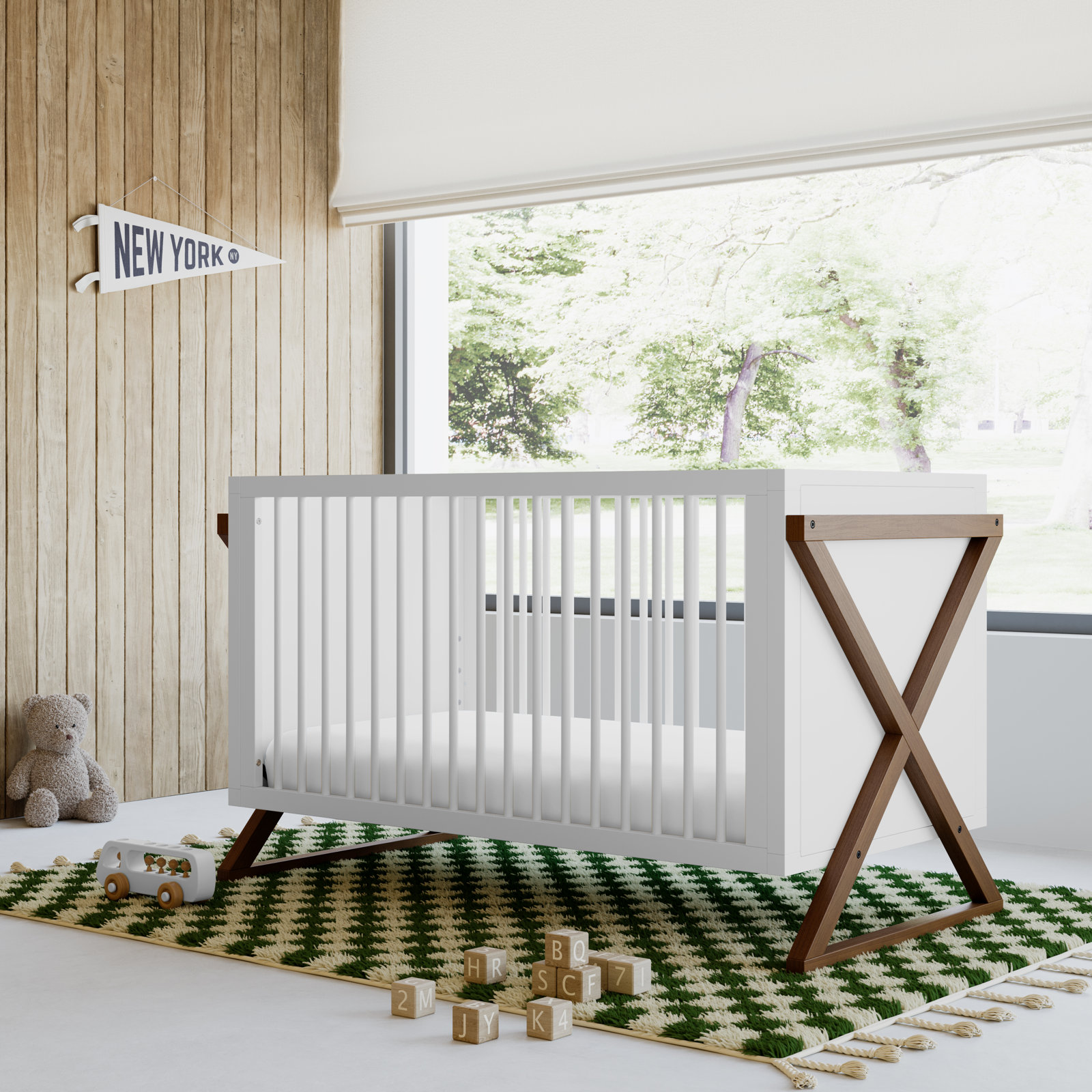 Equinox 3-in-1 Convertible Crib, White/Hazelnut