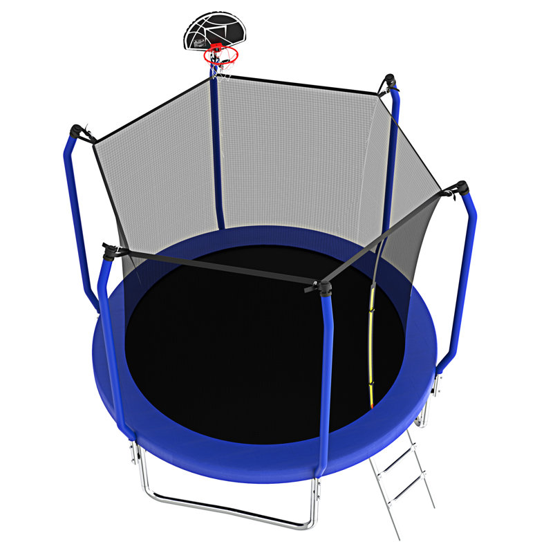 Blue 10FT Round Trampoline with Enclosure and Basketball Hoop