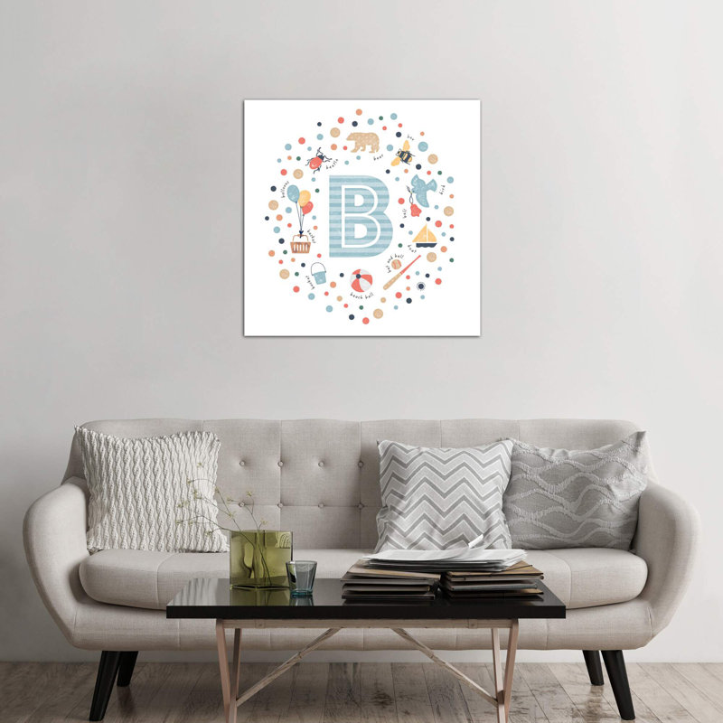 Lettre illustrée B bleue - impression, Toile tendue, Aucun mat, H 37 po x l 37 po x P 1,5 po