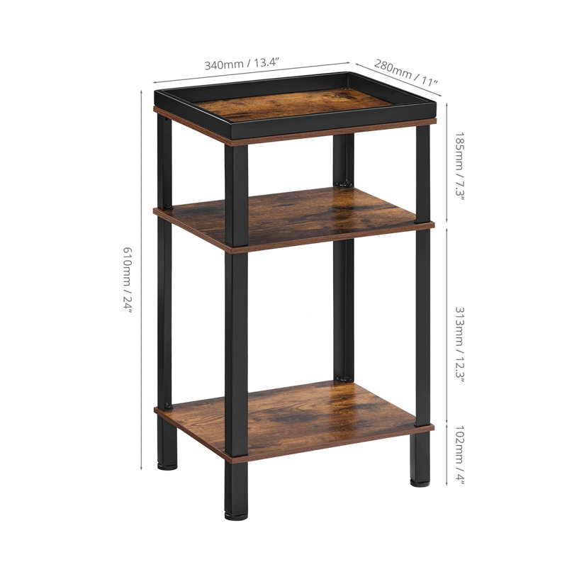 Clairevale 34cm W Steel Bedside Table, Brown