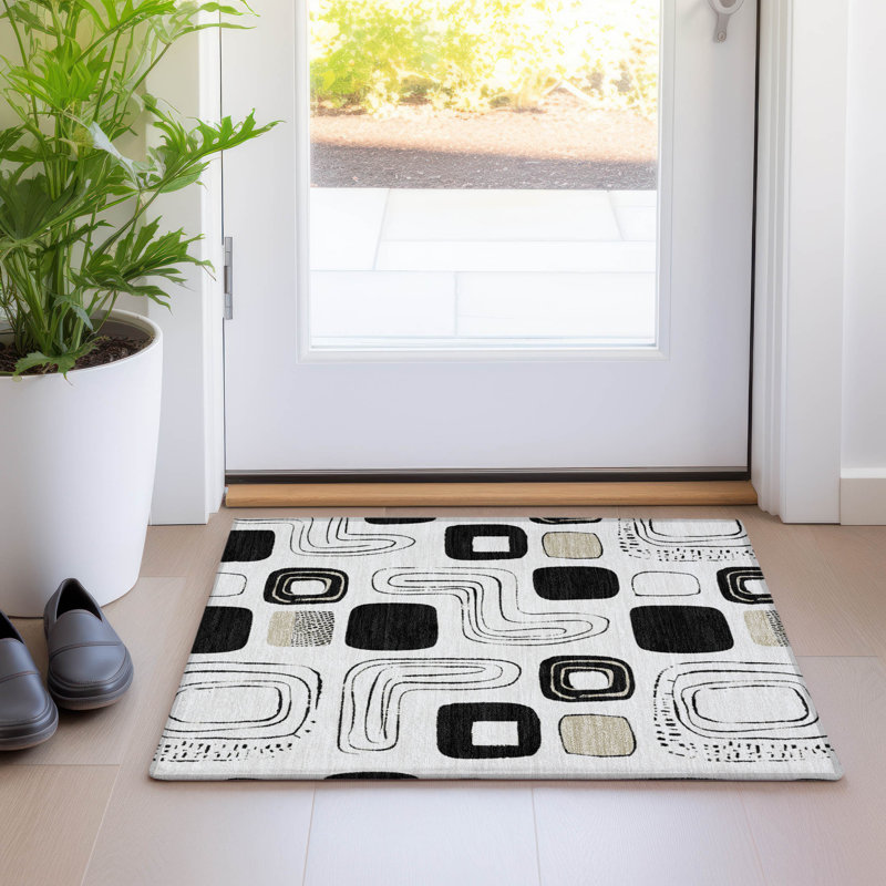 Tapis ivoire intérieur / extérieur lavable à la machine Claudian ACN1670, Rectangle 1 pi 8 po x 2 pi 6 po