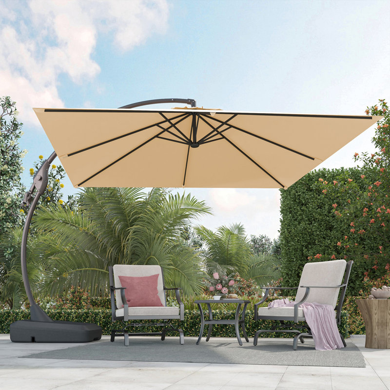 304.8cm Cantilever Parasol with Crank Lift , Counter Weights Included, Champagne