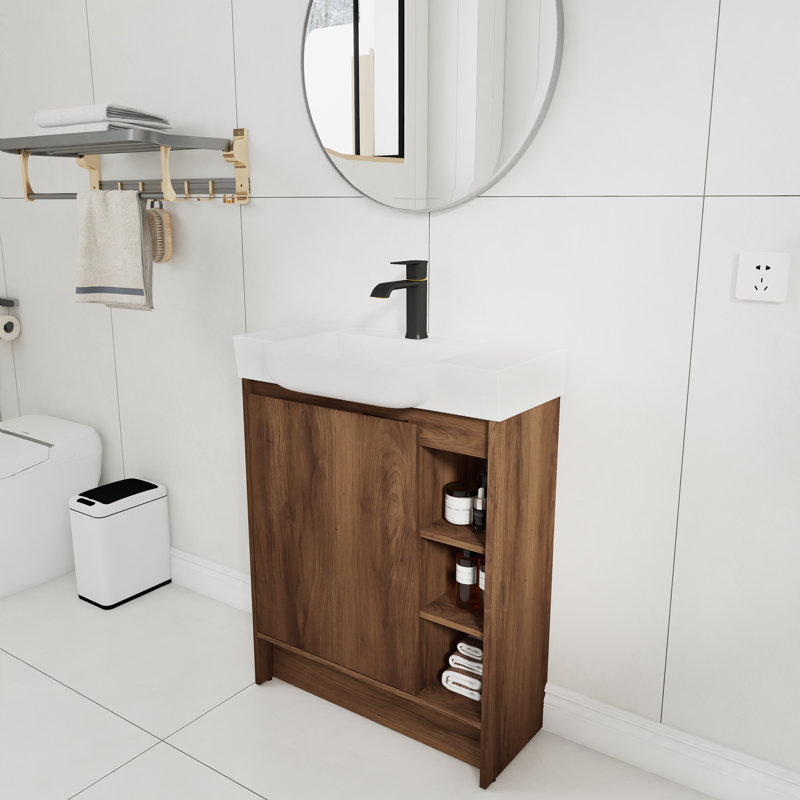 Ensemble de meuble-lavabo simple autoportant 28 po avec plateau en céramique Larnby, ensemble de meuble-lavabo simple 28 po avec lavabo en céramique
