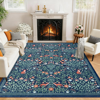 Tapis floral lavable à la machine avec envers en caoutchouc durable pour le salon