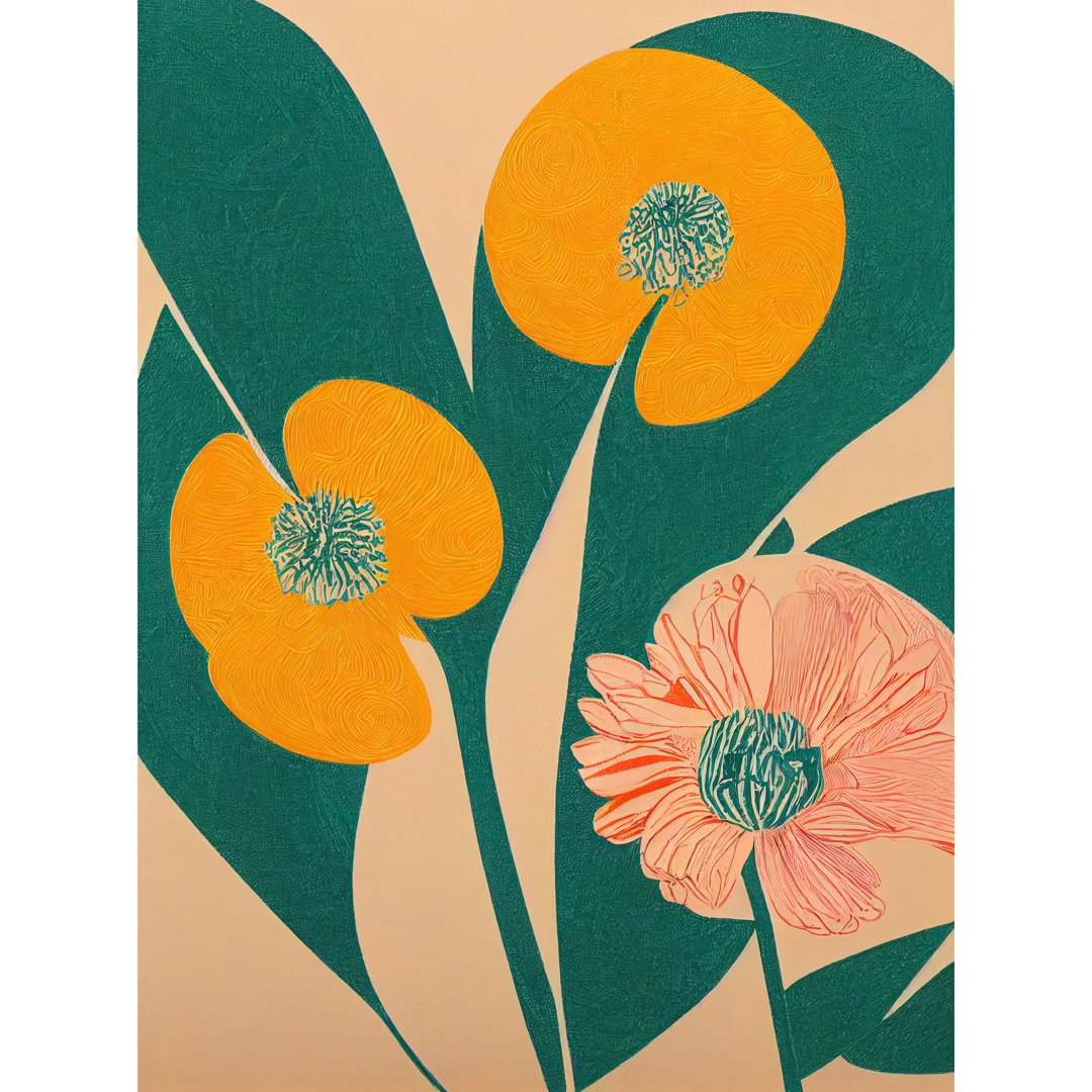 California Poppy Flower Blooms Leaves - Print