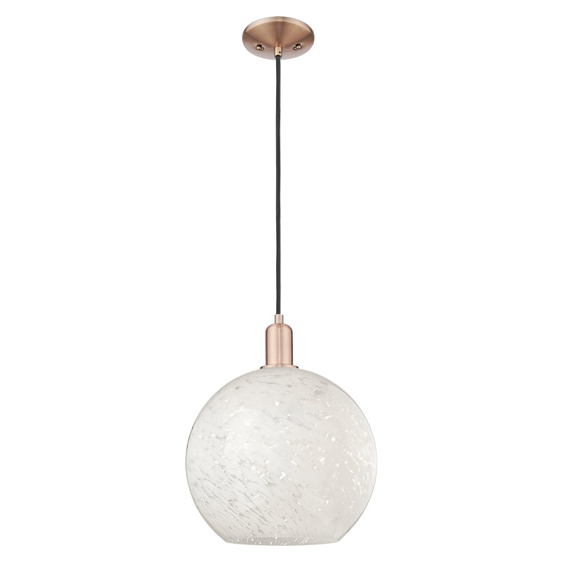 Arcadia - Mouchette blanche - Mini-luminaire suspendu à cordon 1 lumière 12 po, Cuivre antique