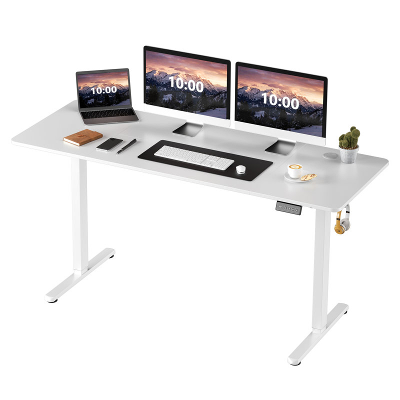 Bureau debout réglable électrique Oishee, Blanc, 46.5" H x 63" W x 24" D