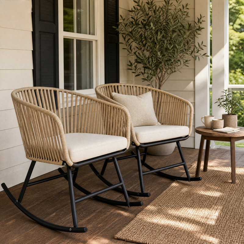 Ensemble de chaises berçantes modernes en métal avec coussins résistants aux rayons UV (ensemble de 2) Ecolistro - Mobilier de jardin extérieur