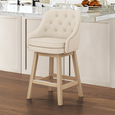 Chela Upholstered Button-Tufted Barstool with Solid Wood Frame