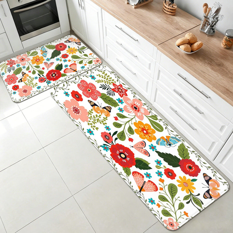 Tapis de cuisine boho floral 2 pièces papillon, cuisine de ferme, véranda