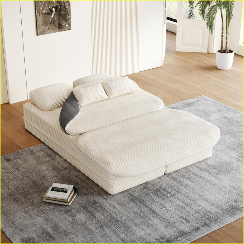 Canapés convertibles, canapé-lit de sol convertible de 75 po | Lit-salon pliable 2 en 1 pour salon et chambre à coucher Studio | Velours côtelé | Beige