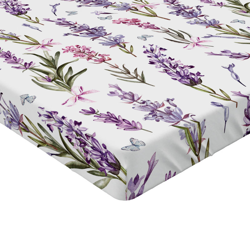 Drap-housse floral Ambesonne, Violet / rose / motif floral vert, Drap-housse de taille double