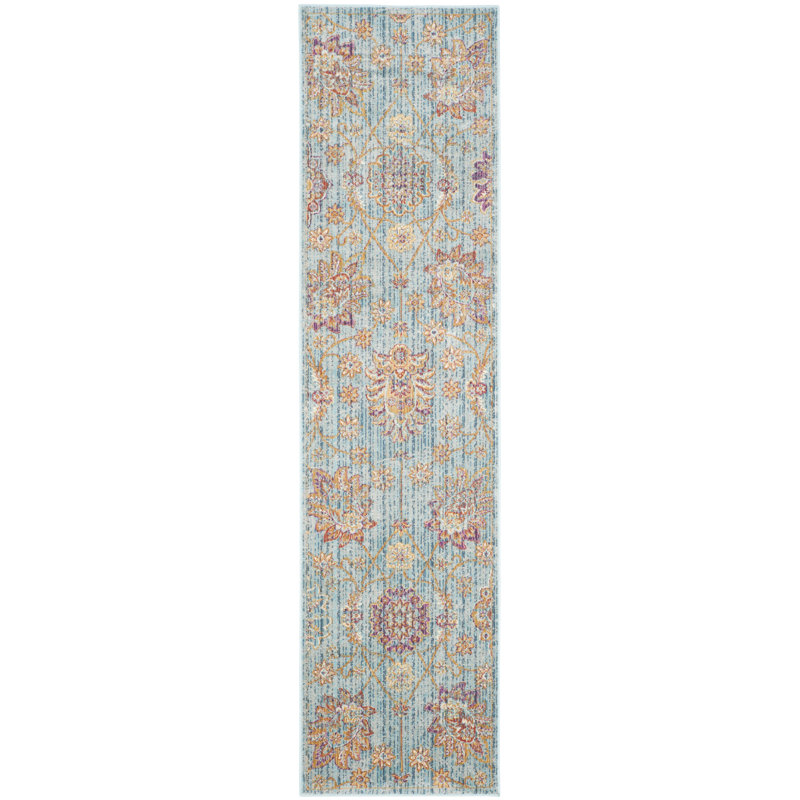 Beausejour Viscose Oriental Rug in Blue/Multi, Runner 2'1" x 8'