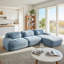Canapé d'angle modulaire en velours côtelé bleu ciel, 116 po, assises profondes et accoudoirs incurvés-1406415879
