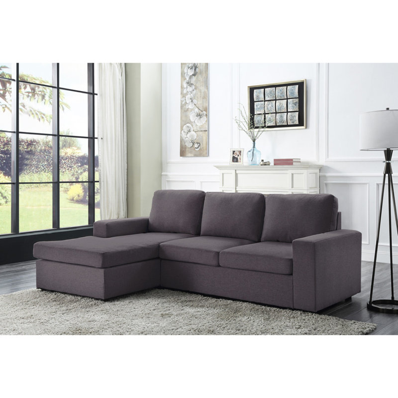 Canapé moderne avec méridienne réversible Dunl, Lin gris foncé, H 33,05 po x l 94,55 po x P 61,05 po