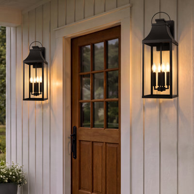 4-light Outdoor Wall Light With Matte-black Lantern & Clear Glass