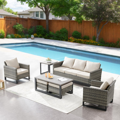 Nazime Wicker 5 - Person Patio Conversation Set with Cushions
