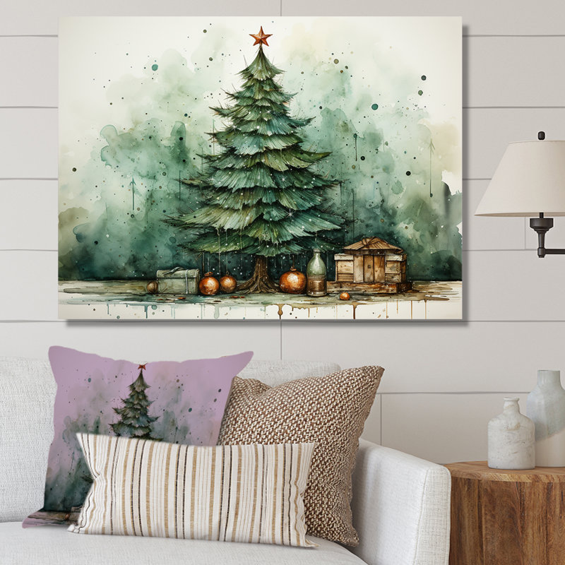Minimalisme, arbre de Noël forêt III - pin, art mural, H 24 po x l 32 po x P 1 po, Toile tendue