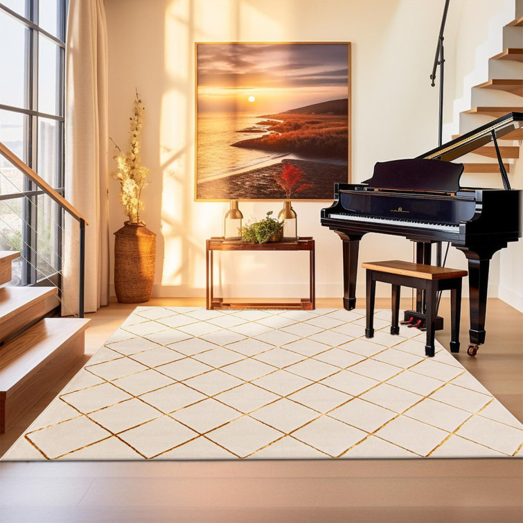 Latitude Run® Checks Nikica Rug White and Gold