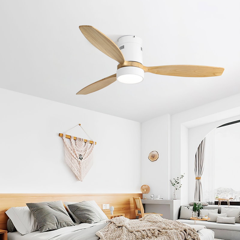 Ventilateur de plafond encastré de 52 pouces DC 3 ventilateur en bois massif Pales ventilateur à télécommande réversible avec lumière