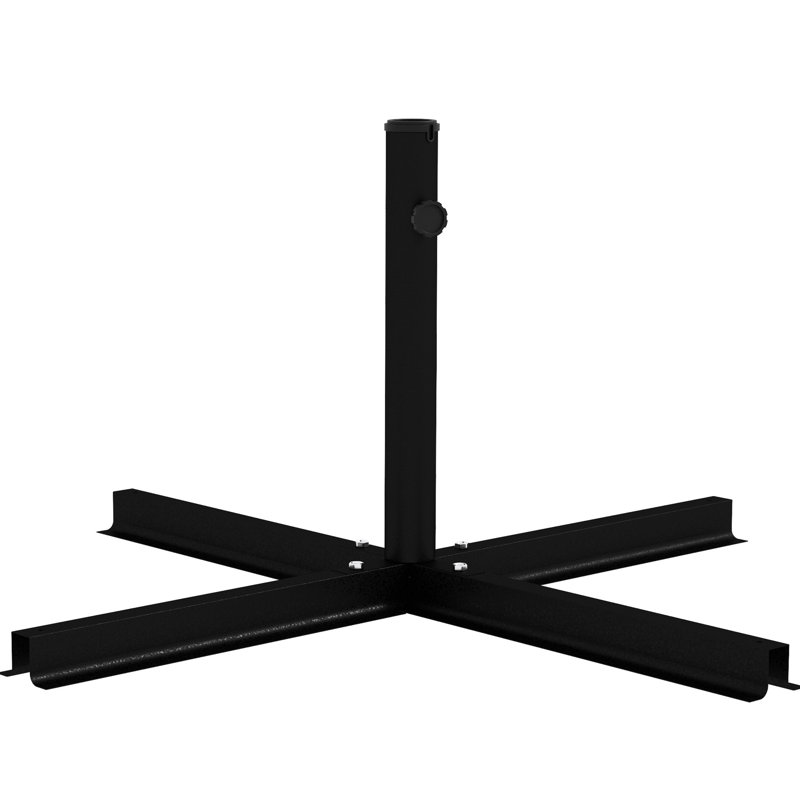 Base de parasol noire à base croisée pour l'extérieur, offrant un support de parasol stable en noir