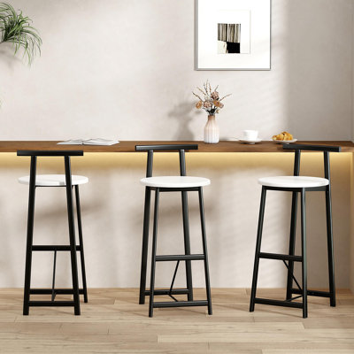 Ensemble de 3 tabourets de bar avec dossier pour la salle à manger (blanc)