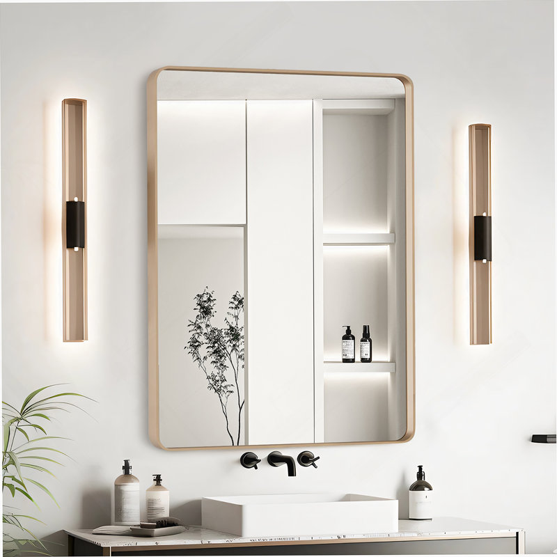 Miroir rectangulaire pour salle de bain, 32 po x 24 po, Doré