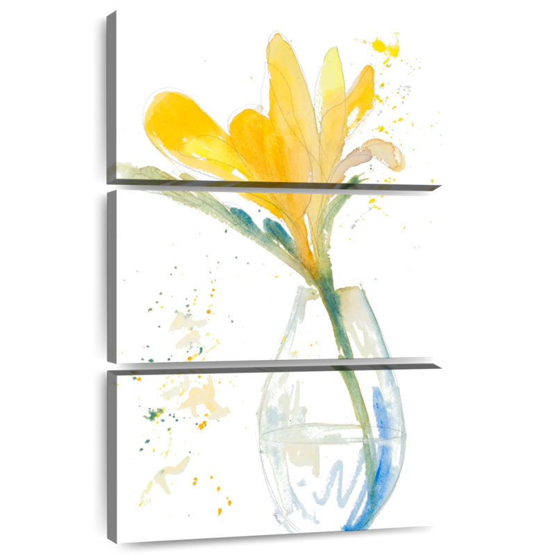 Fleurs jaunes Harnek dans un vase transparent, H 32 po x l 20 po