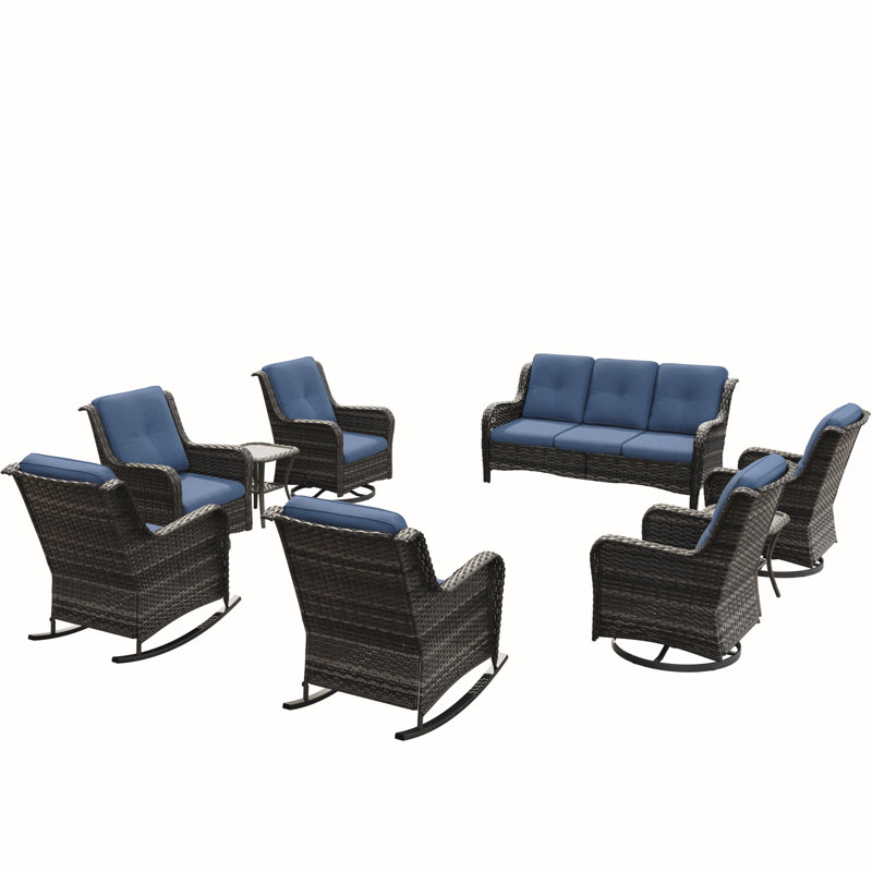 Ensemble de conversation d'extérieur 9 personnes avec coussins Minaxni, Bleu