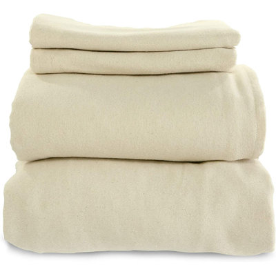 100% Organic Flannel Sheets Full Size - GOTS Certified 100% Cotton Flannel Sheets Set with Comfortable Soft Brushed Finish & Deep Pocket - 1 Flat 1 Fitted & 2 Pillowcases (White, Full)