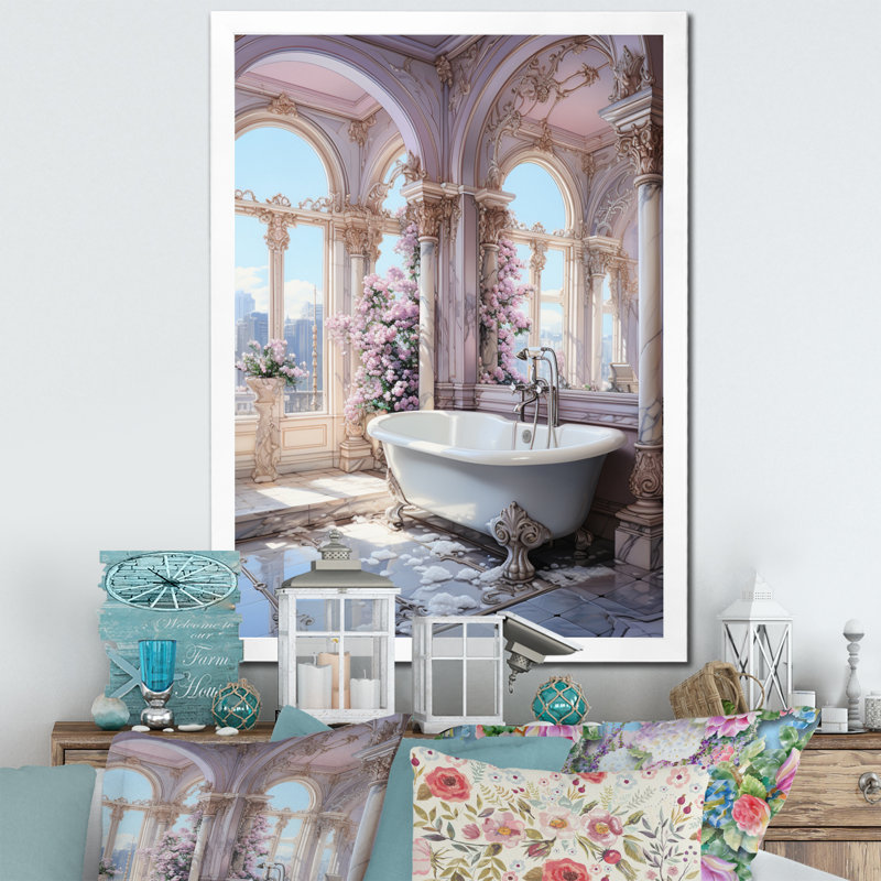 Salle de bain pastel Serenity II - Art mural de salle de bain, H 40 po x l 30 po x P 1,5 po, Cadre simple blanc