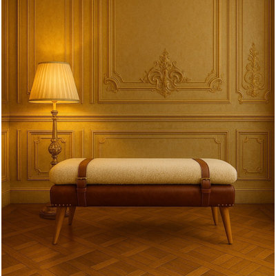 Banc en bois massif avec garniture cloutée