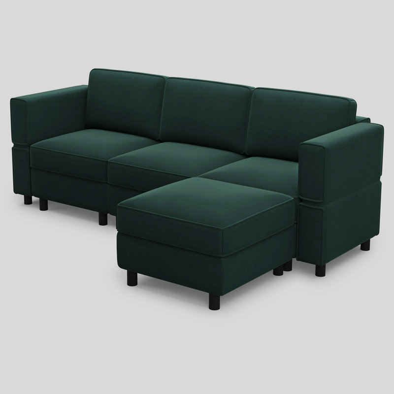 Canapé modulaire en L avec repose-pieds mobile, Green Velvet, H 33,9 po x l 88,6 po x P 57,1 po 