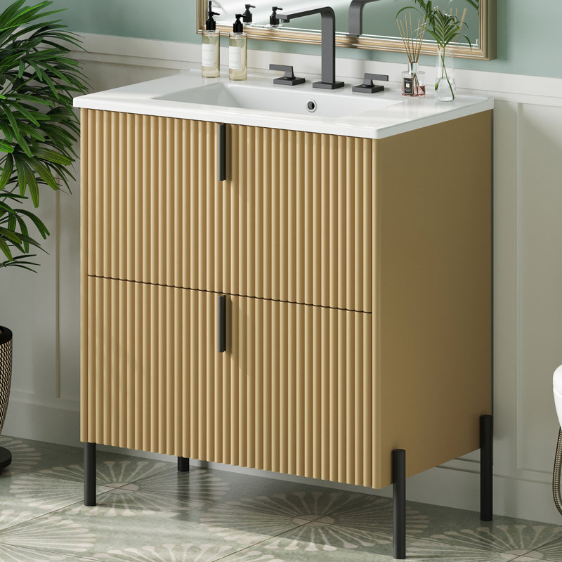 Meuble-lavabo 30 po avec lavabo en céramique, Naturel