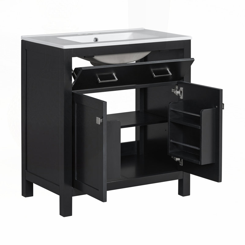 Meuble-lavabo 30 po avec lavabo en céramique, Noir