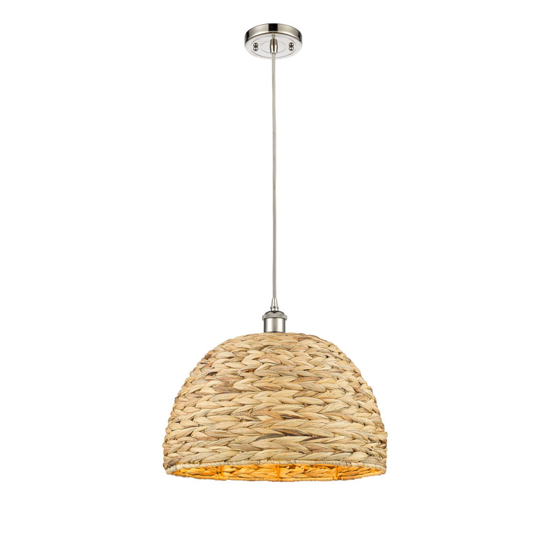 Luminaire suspendu en corde de rotin tissé 1 lumière Malaga, H 133 po x l 15,75 po x P 15,75 po, Nickel poli
