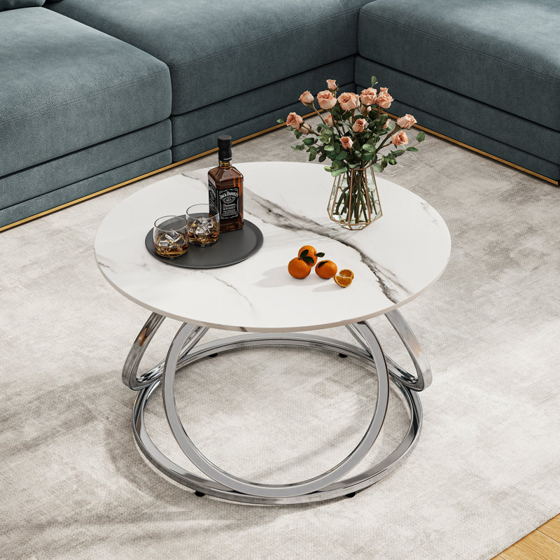 Pedestal Coffee Table, Silver, Calacatta White