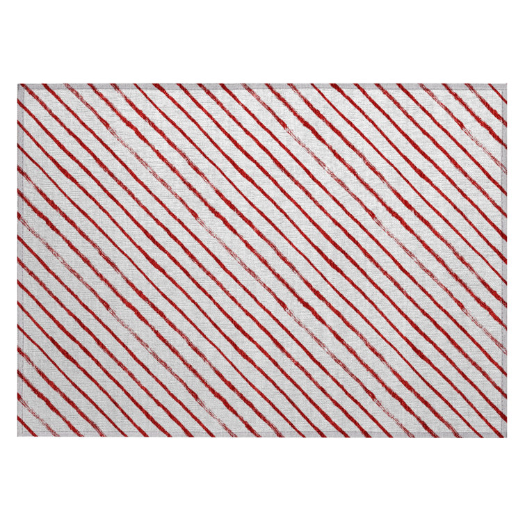 Machine Washable Indoor/Outdoor Christmas Striped Xhevrie Red Rug
