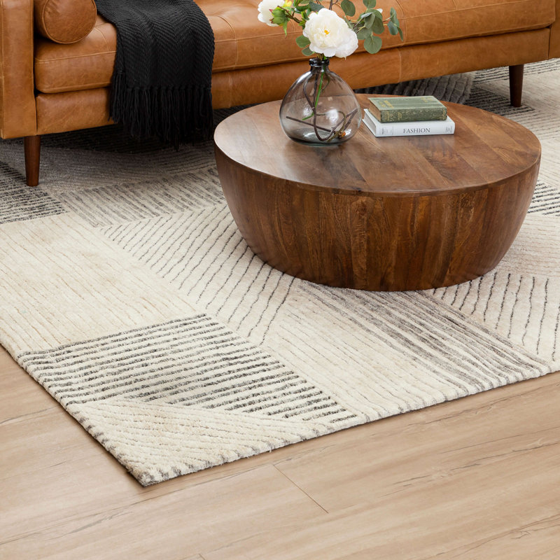 Tan Geometric Flat Woven Synthetic Rectangular Area Rug
