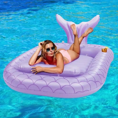 Adult Pool Float With Whale Tail Design - Purple, Ergonomic Lounge Raft For Pool, Lake, Beach - Durable Outdoor Water Float With Built-In Cup Holder, Pool Floats For Adults, Beach Relaxation, Stylish Pool Accessory, Comfortable Relaxation