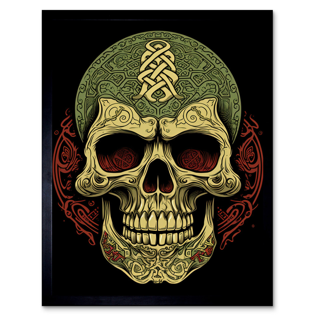 Bentzel Skull Celtic Design Tattoo Ink Body Art Rockabilly Americana 50s - Single Picture Frame Print