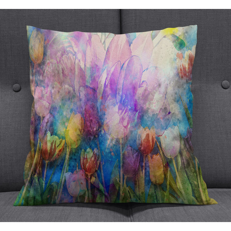 Throw Pillow With Insert, Blue/Purple Floral 2, 18"H x 18"W