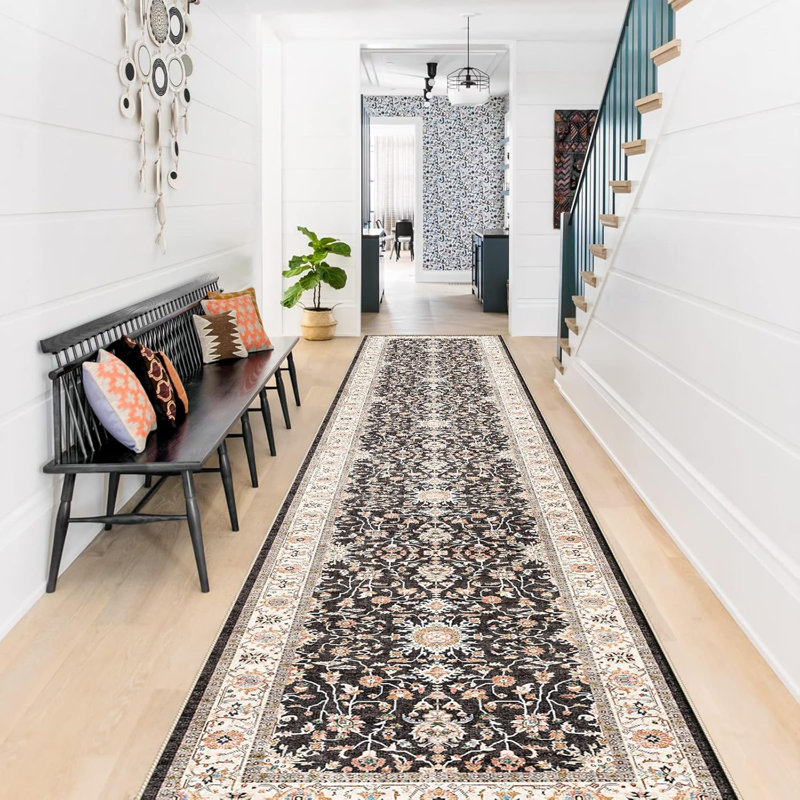 Washable Hallway Rug - Rug Kitchen Rugs and Mats Non Skid Washable Waterproof Carpet for Living Room Bedroom Bathroom (Black)