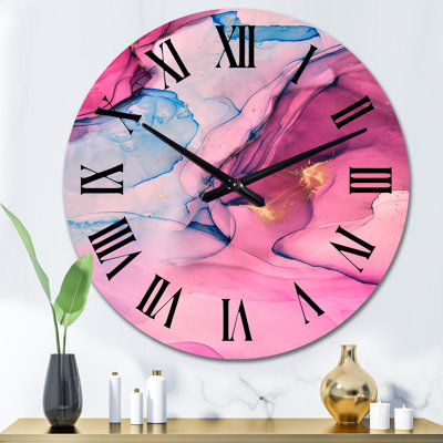 Pink and Blue Abstract Marble I - Modern Wall Clock