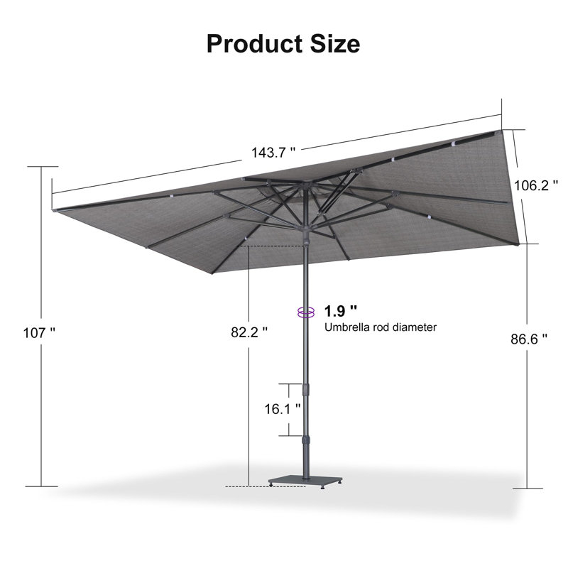 Parasol de marché extérieur gris 9 pi x 12 pi, H 144 po x l 108 po x P 107 po, Gris, Grey
