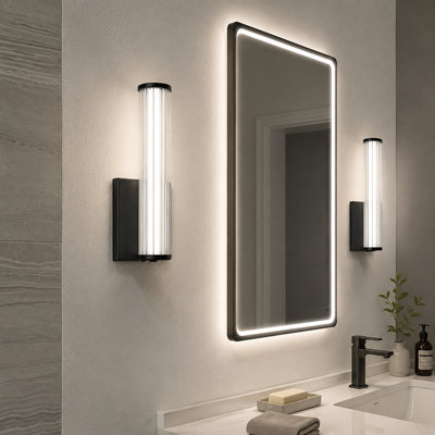 11.8" Modern LED Wall Sconce with Frosted Acrylic Shade, 7W Dimmable Black Vanity Light, Wall Light for Bathroom, Hallway & Bedroom