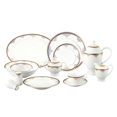 Lorren Home Trends Lorren Home Trens 57 Piece Bone China Dinnerware Set, Service For 8 In White