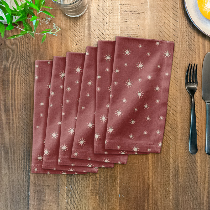 Cabane Cotton Twill Geometric Square Napkin, Red